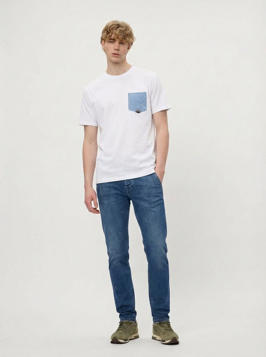 roy rogers tshirt uomo bianca con taschino denim
