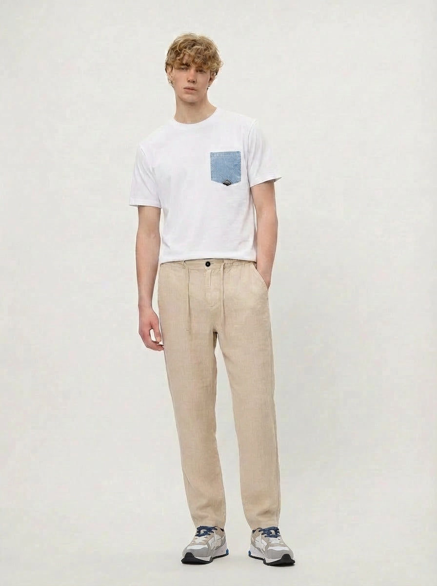 pantalone chino uomo Roy Roger’s lino sand vista frontale