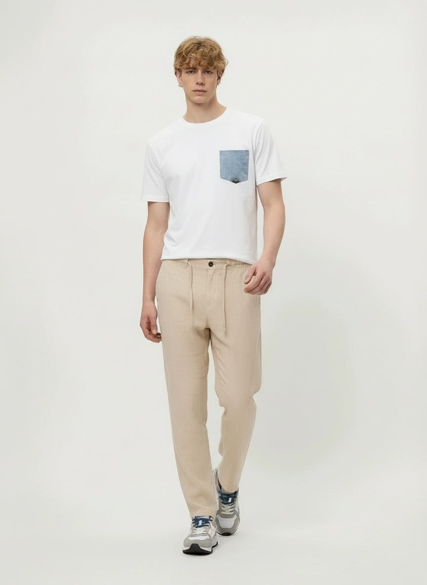 pantalone Roy Roger’s Portofino lino sand indossato