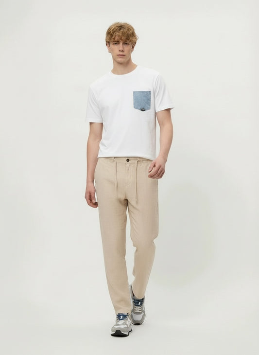 pantalone Roy Roger’s Portofino lino sand indossato