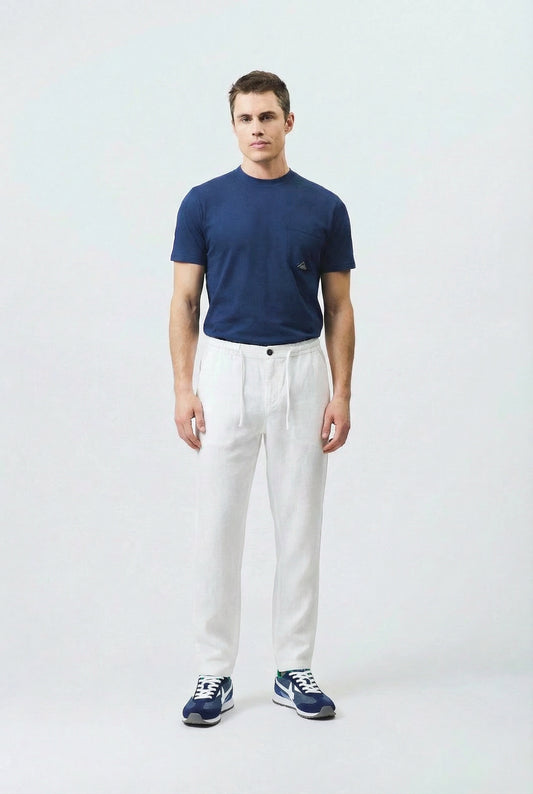 pantalone chino uomo Roy Roger’s lino bianco ottico