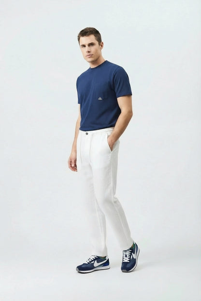 pantalone chino uomo Roy Roger’s lino bianco ottico