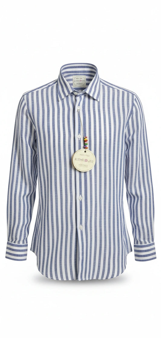 Altemflower Camicia Uomo a Righe Slim in Lino e Cotone 9238 015