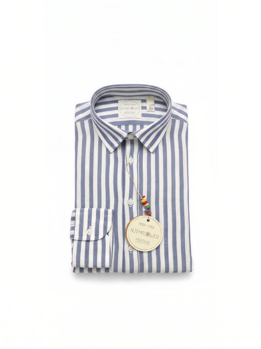 Altemflower Camicia Uomo a Righe Slim in Lino e Cotone 9238 015