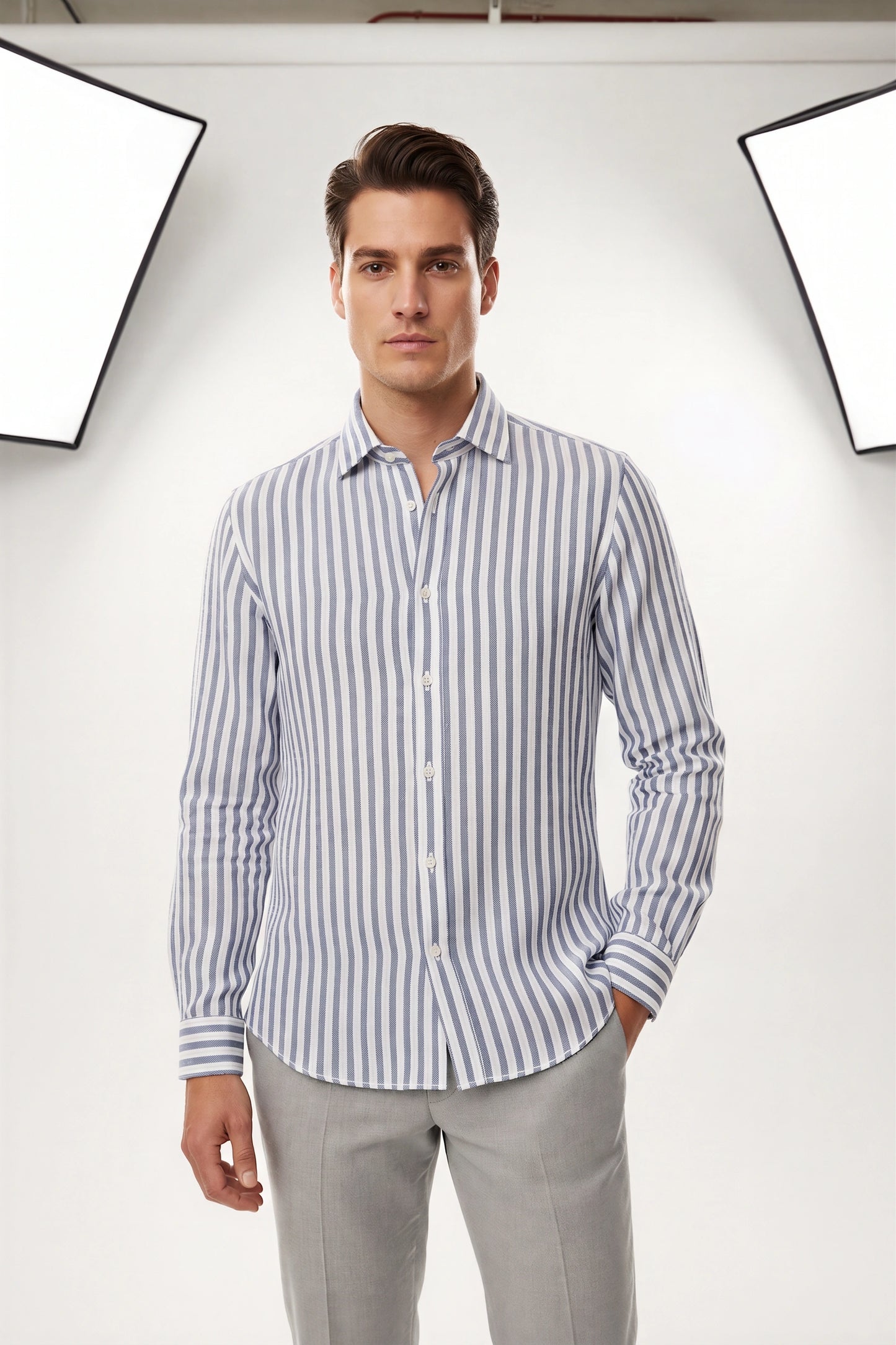 Altemflower striped linen blend shirt 55% linen 45% cotton 9238 015