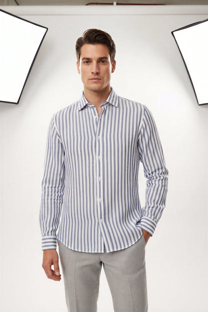 Altemflower striped linen blend shirt 55% linen 45% cotton 9238 015