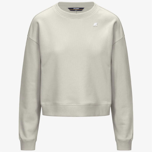 Felpa K-WAY Loiza da donna beige, girocollo in cotone con logo in silicone