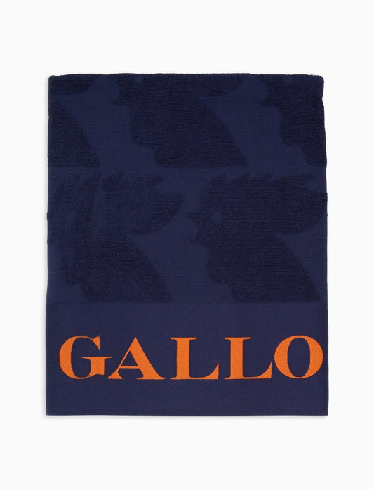 Telo mare unisex Gallo blu in cotone con scritta a contrasto, ideale per spiaggia o piscina davanti