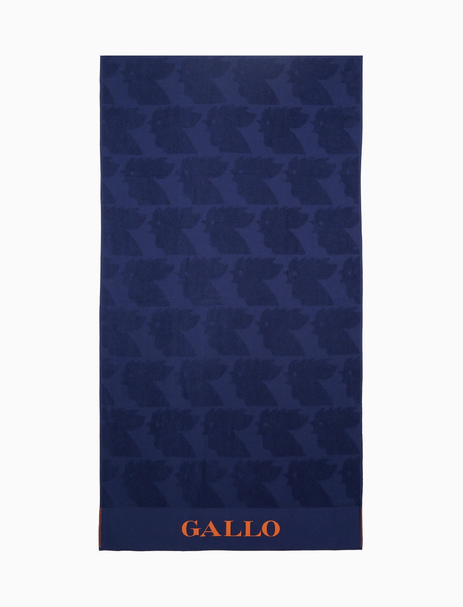 Telo mare unisex Gallo blu in cotone con scritta a contrasto, ideale per spiaggia o piscina dietro