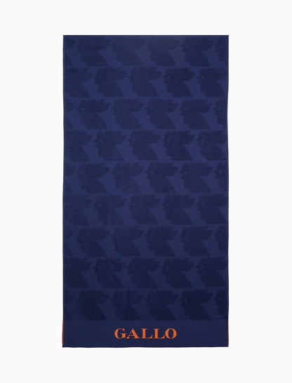 Telo mare unisex Gallo blu in cotone con scritta a contrasto, ideale per spiaggia o piscina dietro
