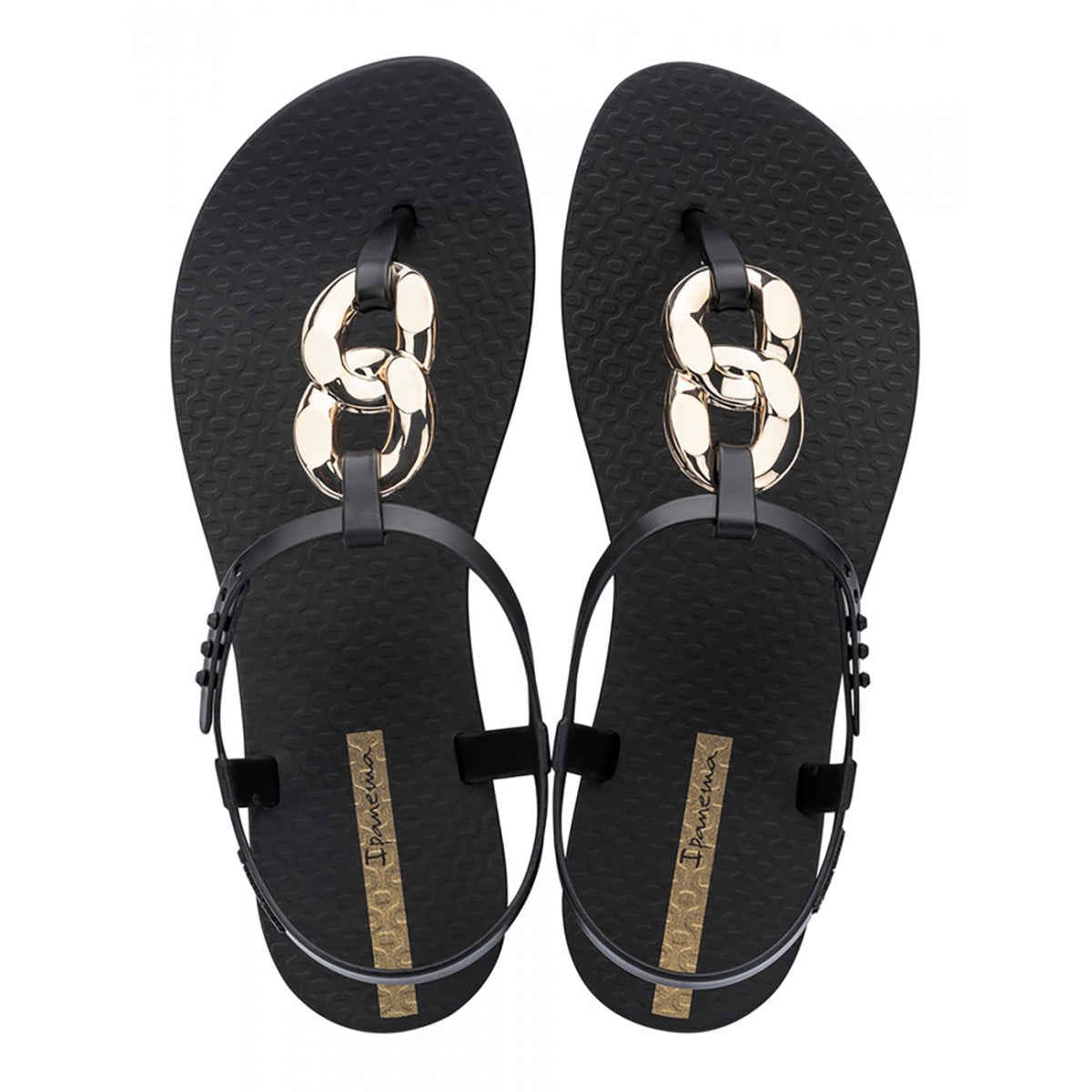 Sandali Ipanema Class Connect II donna Black Gold con catena dorata e suola ispirata a Ipanema