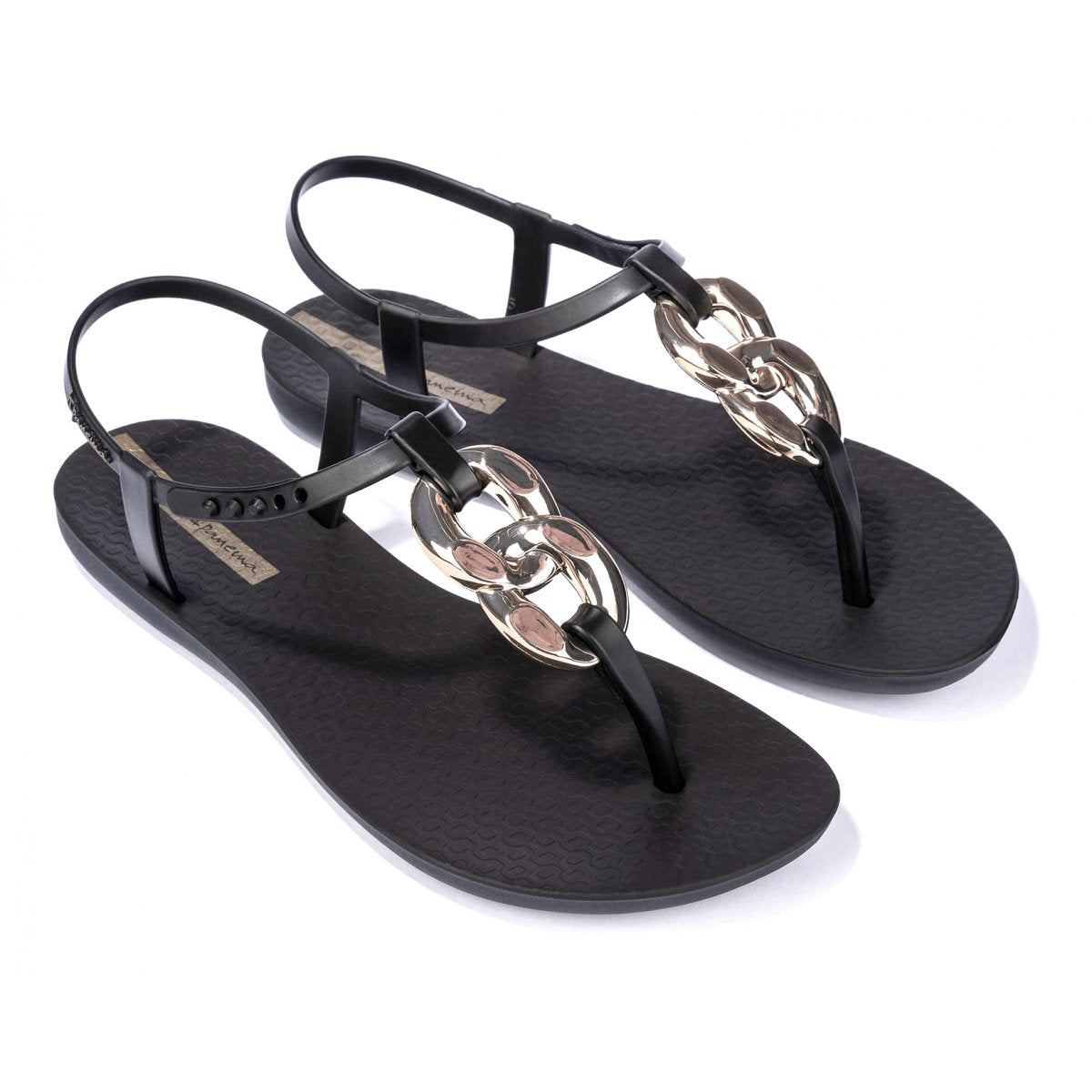 Sandali Ipanema Class Connect II donna Black Gold con catena dorata e suola ispirata a Ipanema lato