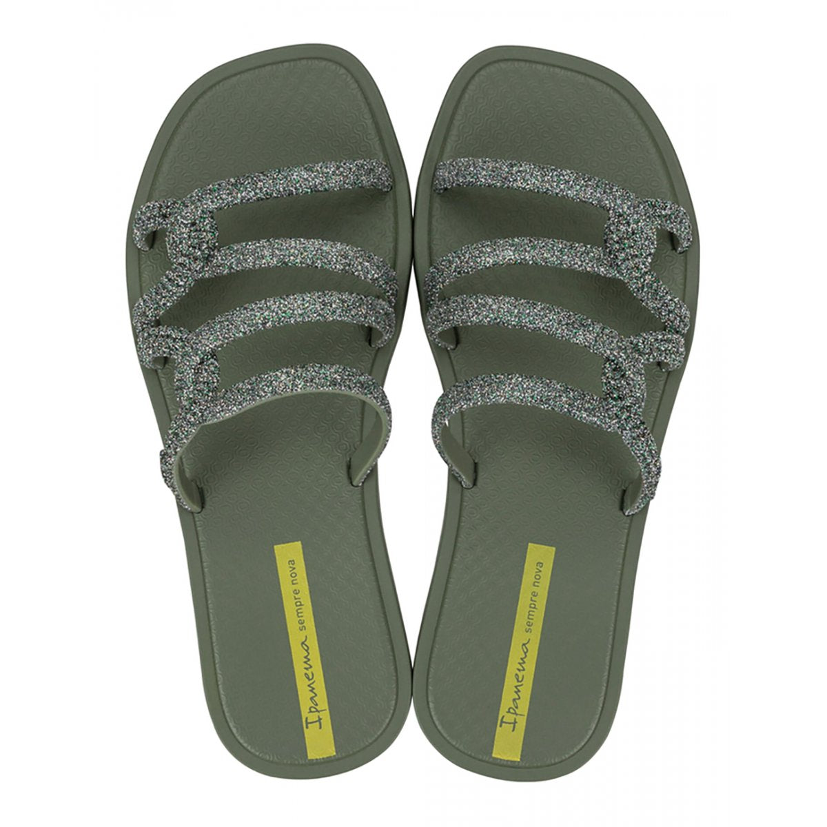 Ciabatte da donna Ipanema Solar Glow Slide in verde glitter con suola decorata ispirata a Ipanema
