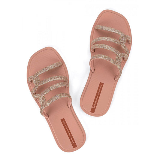 Sandali donna rosa glitter Ipanema Solar Glow Slide con suola decorata e design glamour fronte