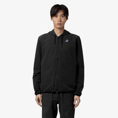 Felpa K-WAY Jourdain unisex nera e grigia, ripiegabile da viaggio, tessuto leggero antigoccia fronte