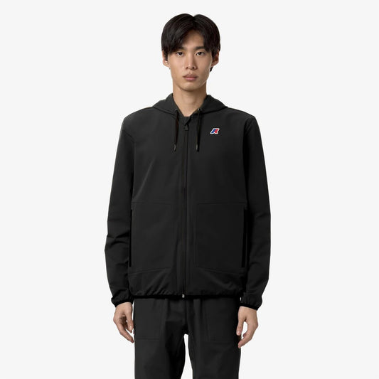 Felpa K-WAY Jourdain unisex nera e grigia, ripiegabile da viaggio, tessuto leggero antigoccia fronte