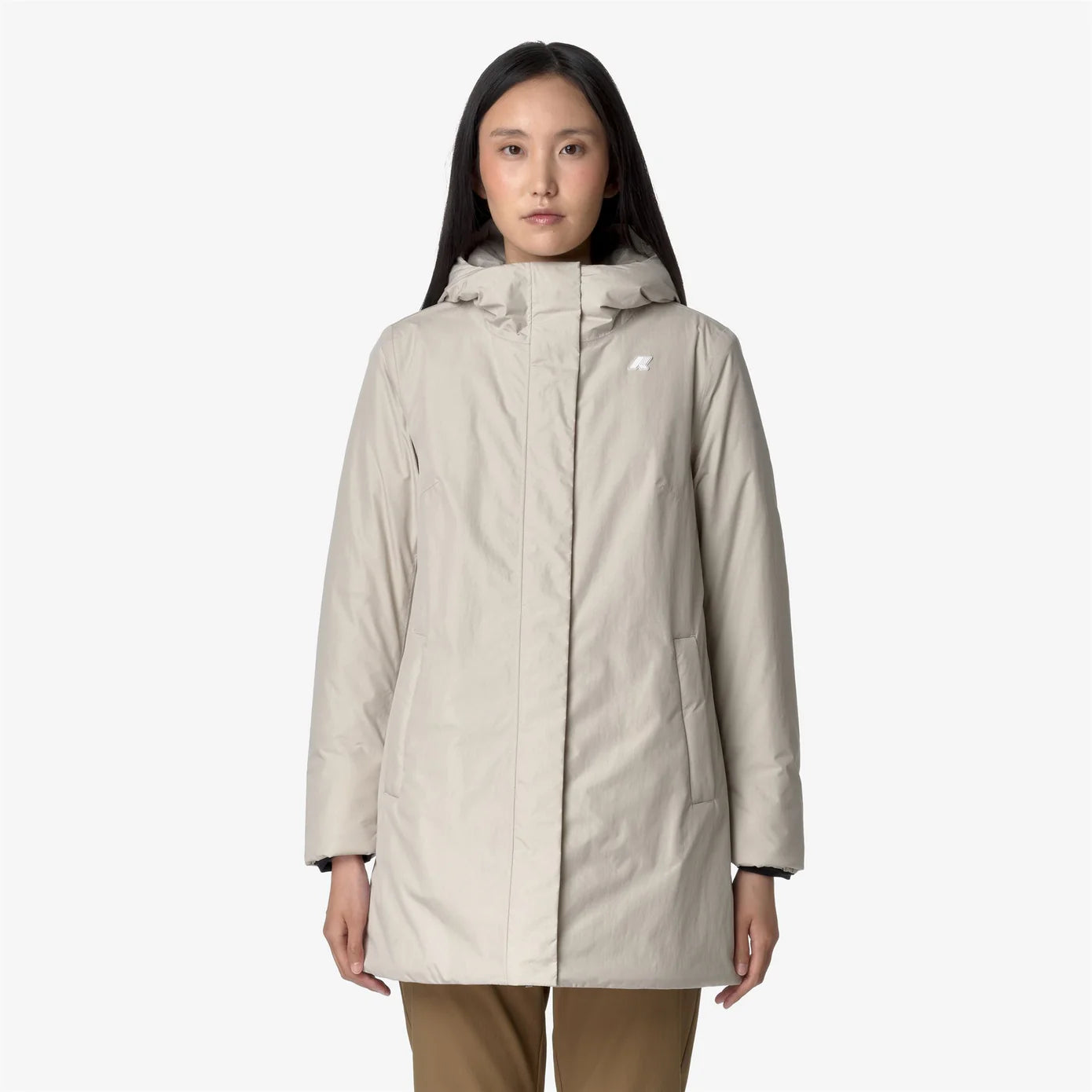 Giacca donna K-Way Sophie Soft Touch Marmotta beige grey impermeabile con cappuccio fisso