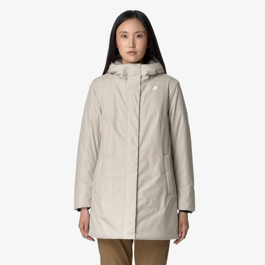 Giacca donna K-Way Sophie Soft Touch Marmotta beige grey impermeabile con cappuccio fisso