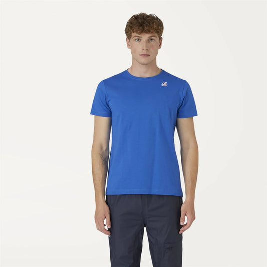 T-shirt unisex K-WAY Edouard blu reale in jersey pieghevole con logo stampato sul petto