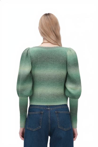 Maglia Donna White Wise Degradé Manica Palloncino Verde