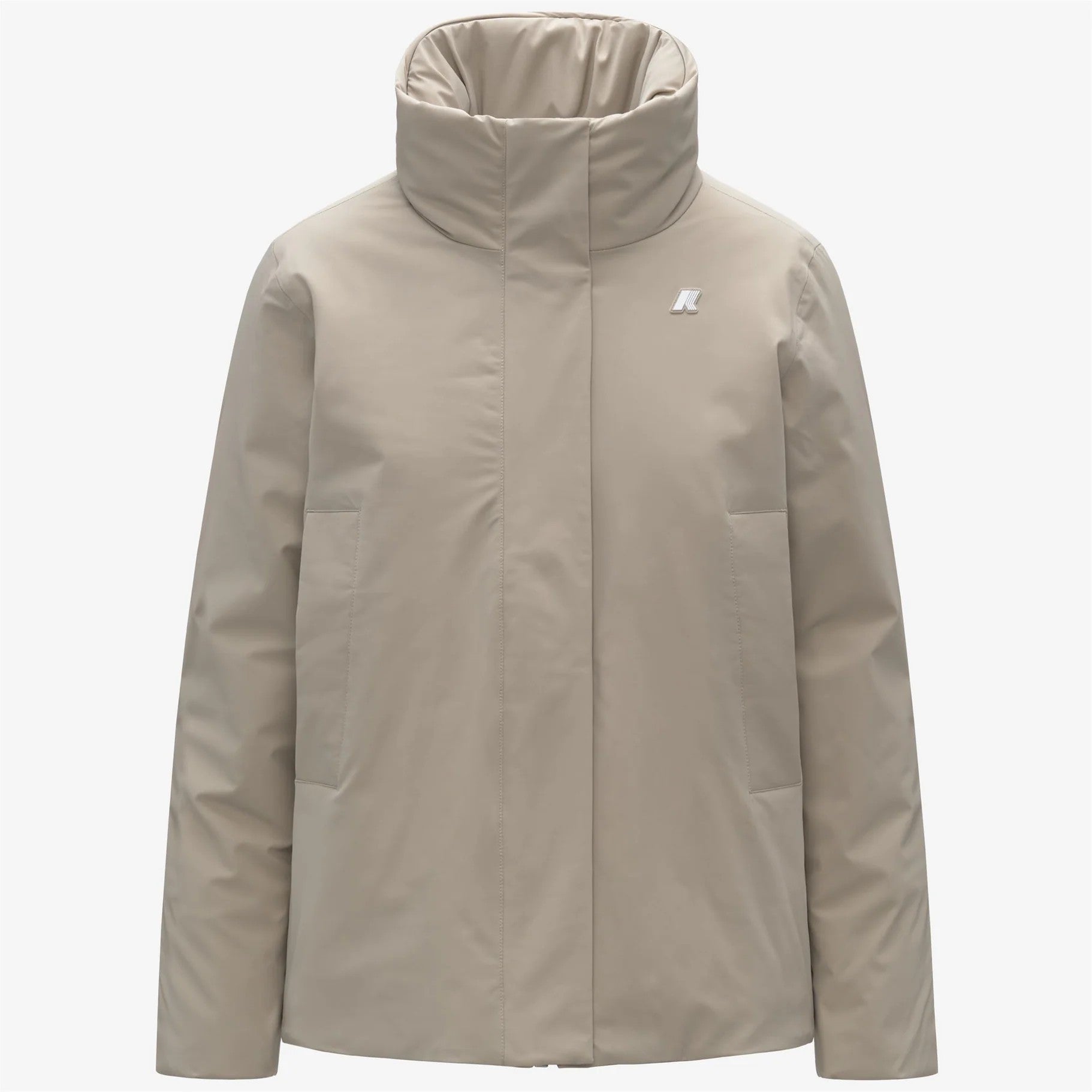 kway-giacca-donna-marletta-st-warm-corta-impermeabile-beige con cappuccio