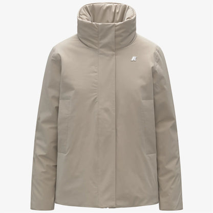 kway-giacca-donna-marletta-st-warm-corta-impermeabile-beige con cappuccio