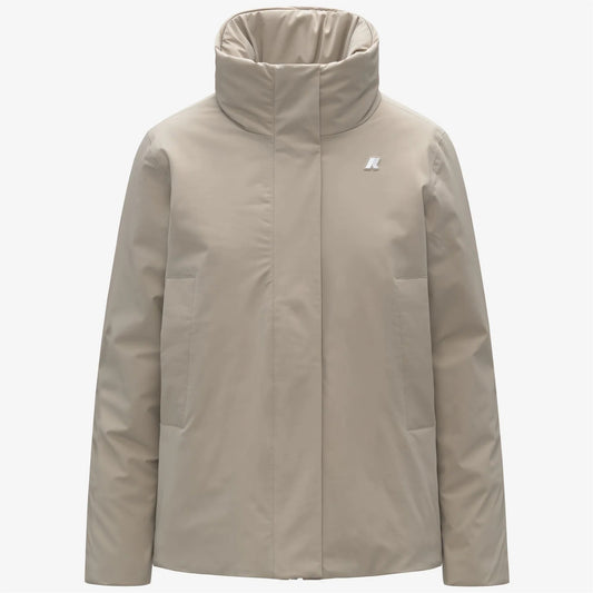 kway-giacca-donna-marletta-st-warm-corta-impermeabile-beige con cappuccio