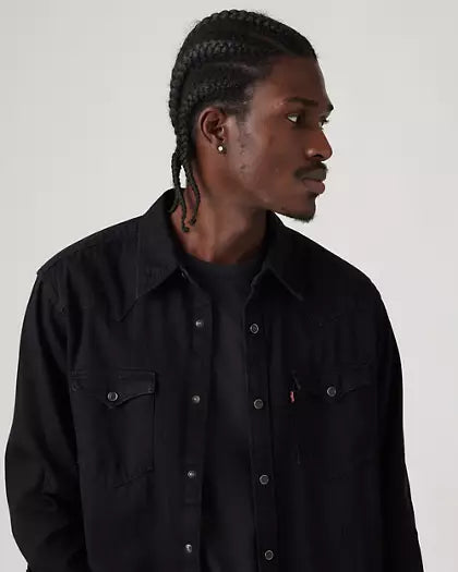 Levi’s Denim Western Shirt uomo in denim nero Marble Black dettaglio