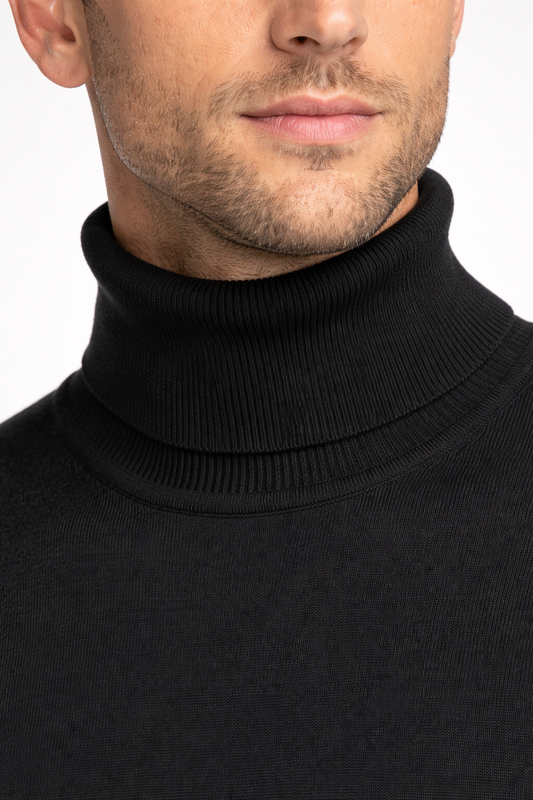 Dettaglio collo alto maglia dolcevita uomo in lana Merino PRIVATI FIRENZE