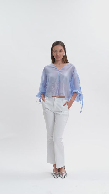 Women's White Wise white flared trousers in stretch sateen