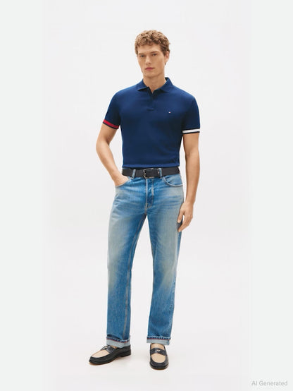 Tommy Hilfiger polo uomo slim fit in cotone interlock blu con logo