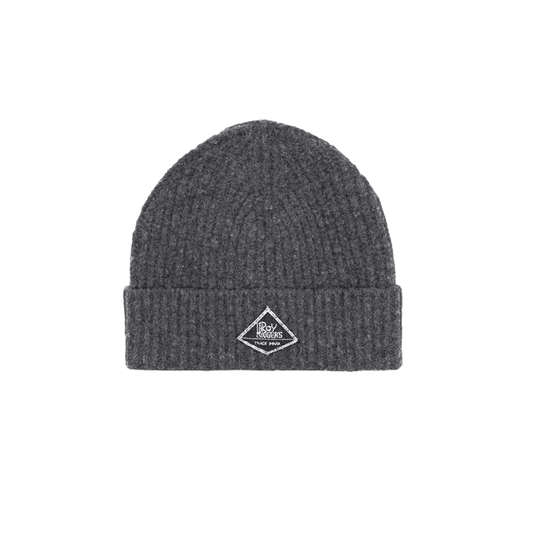 Cappello beanie unisex Roy Roger’s in maglia a coste antracite melange con label in denim
