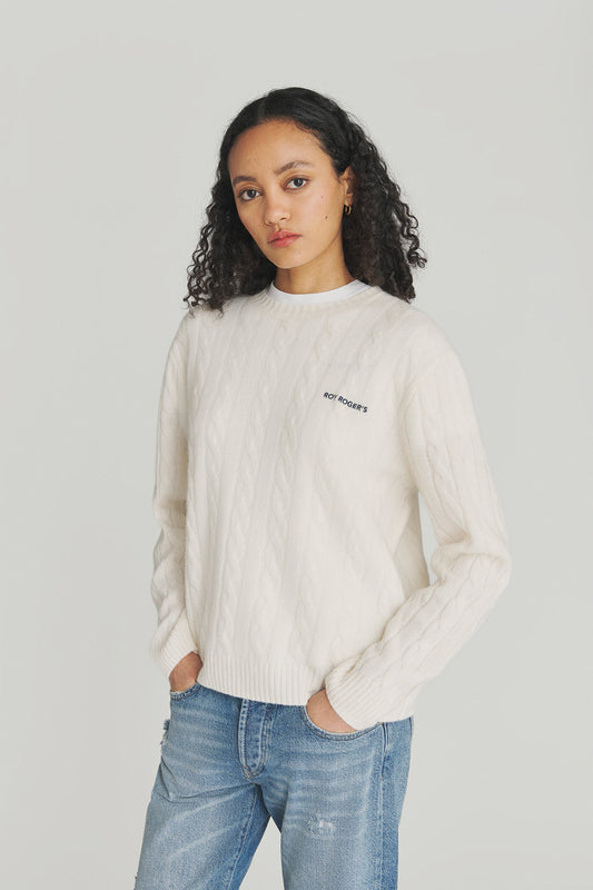 Pullover donna Roy Roger’s in lana e cashmere bianco con lavorazione cable