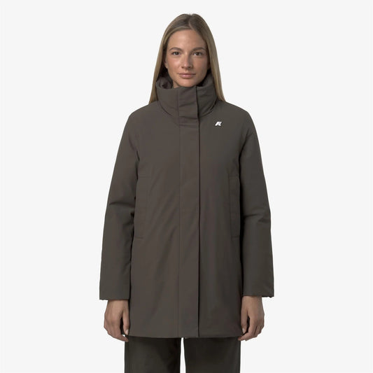 K-WAY Marla Capospalla donna calda di media lunghezza con cappuccio da donna, colore oliva nero. K7125LW XRG