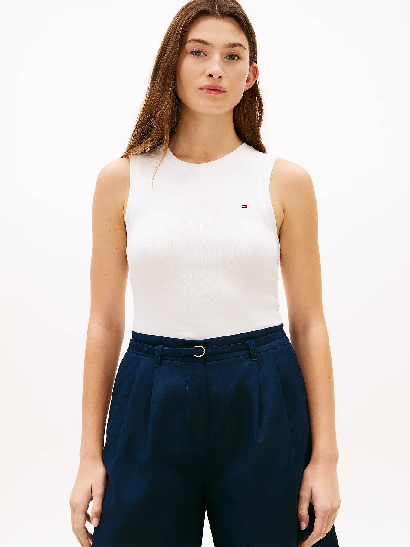 tommy hilfiger canotta donna bianca cotone slim fit logo ricamato