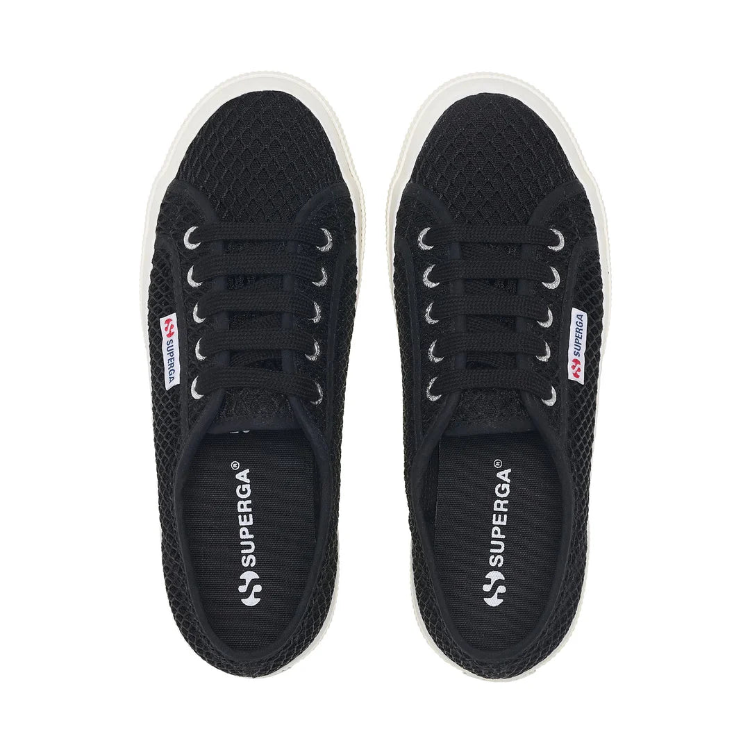 Superga 2750 donna in rete mesh con tomaia trasparente e suola in gomma vulcanizzata vista dall'alto