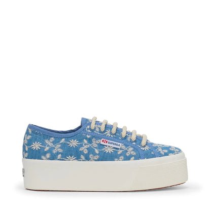 Superga donna 2790 platform con tomaia in cotone sangallo e zeppa 4 cm lato
