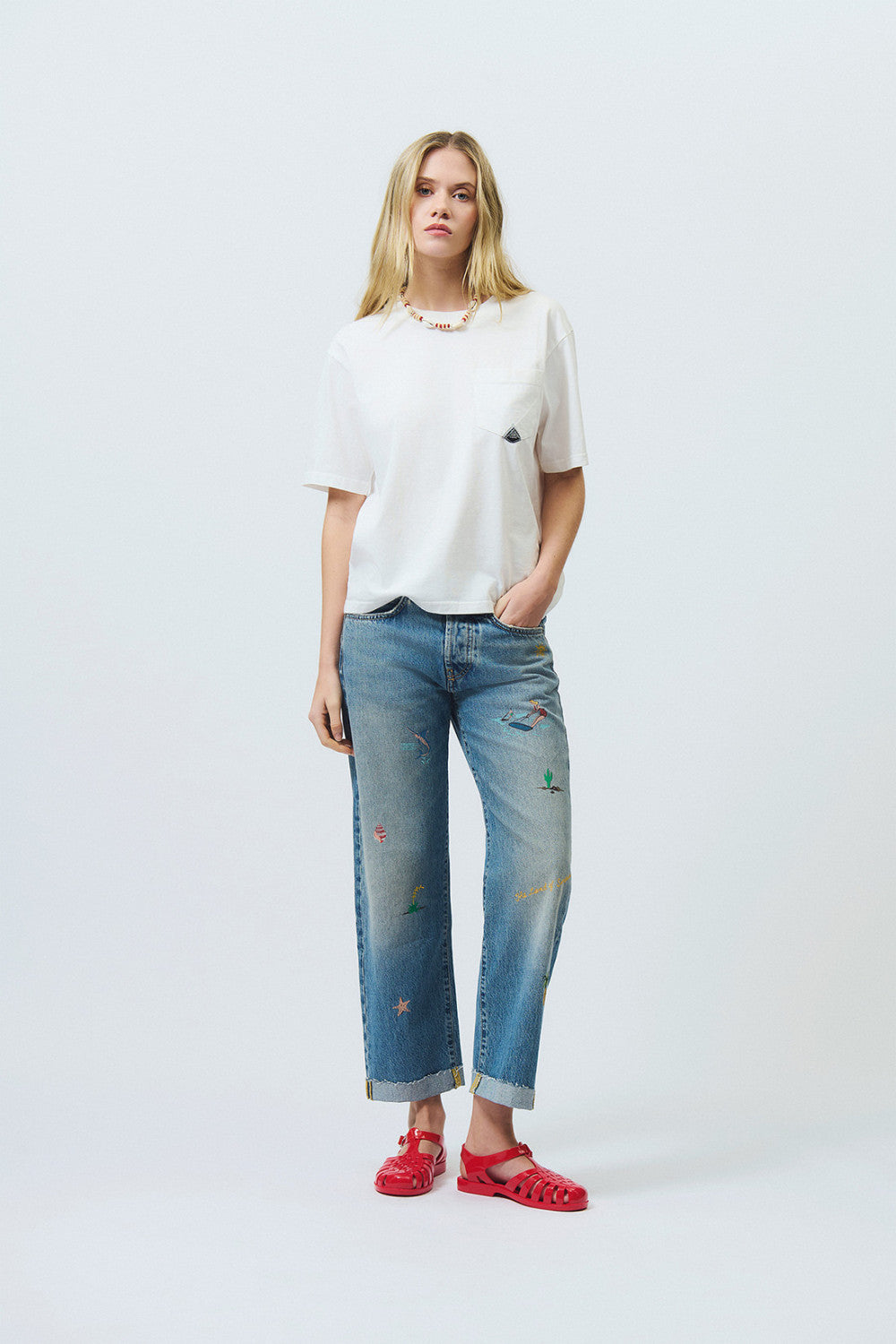 t-shirt bianca donna Roy Roger’s regular fit indossata