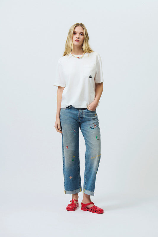 t-shirt bianca donna Roy Roger’s regular fit indossata