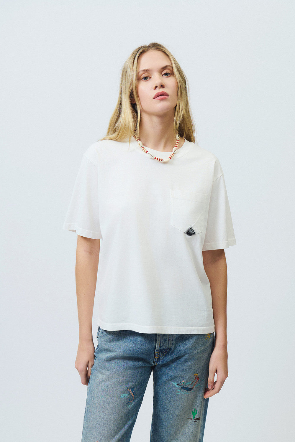 t-shirt donna Roy Roger’s bianca girocollo vista frontale