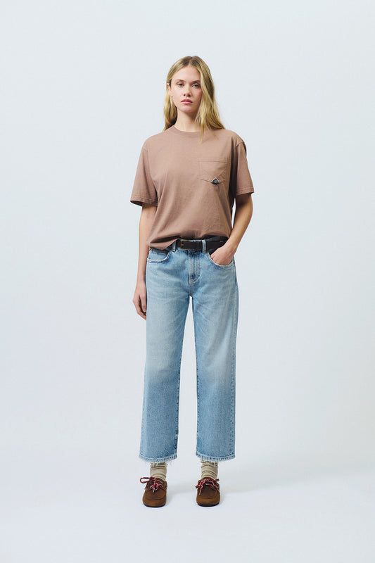 Roy Roger's t-shirt donna rosa in cotone con taschino girocollo regular fit