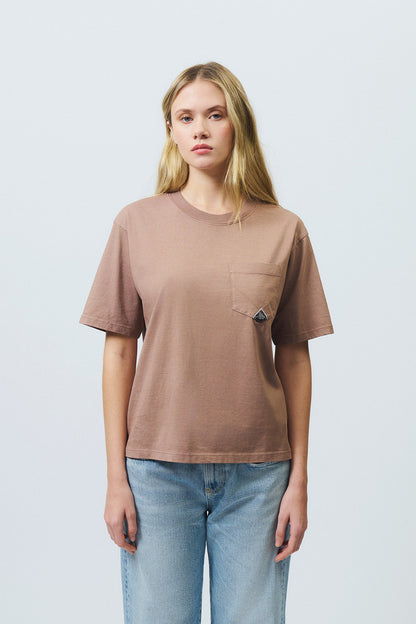Roy Roger's t-shirt donna rosa in cotone con taschino girocollo regular fit