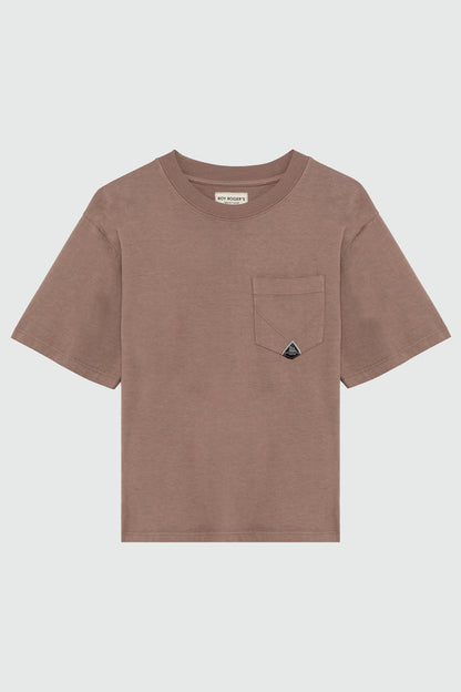Roy Roger's t-shirt donna rosa in cotone con taschino girocollo regular fit