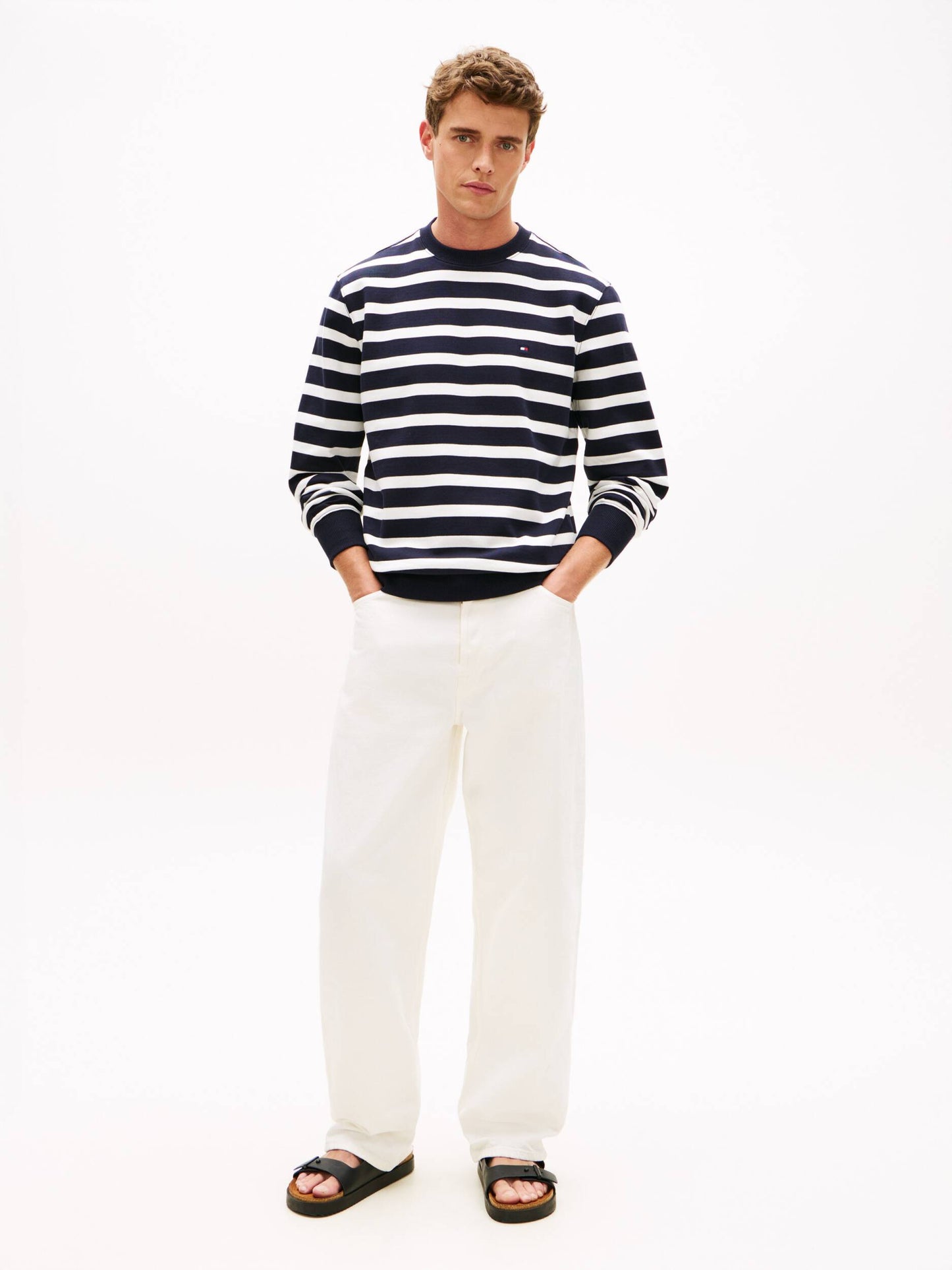 tommy hilfiger felpa uomo righe blu outfit completo