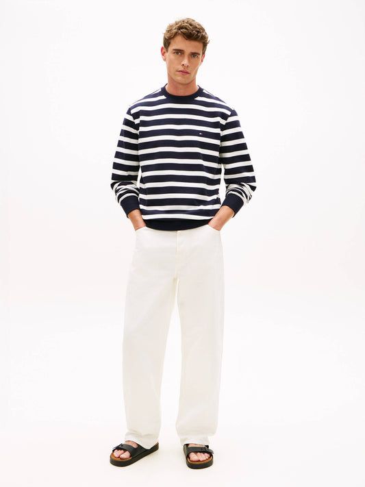 tommy hilfiger felpa uomo righe blu outfit completo