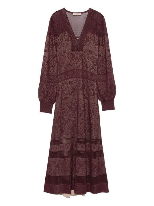 Twinset abito lungo donna maxi dress winetasting chiaro in tessuto leggero semitrasparente con stampa raffinata