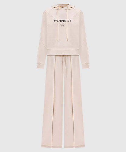 Twinset completo tuta donna in maglia con cappuccio fronte