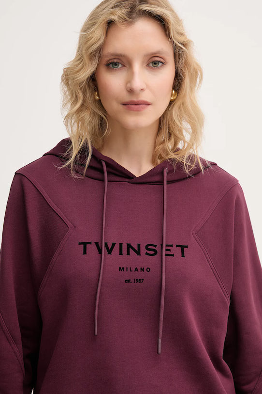Twinset completo tuta donna in maglia winetasting con cappuccio e pantaloni dettaglio logo