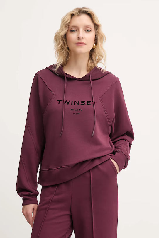 Twinset completo tuta donna in maglia winetasting con cappuccio e pantaloni maglia
