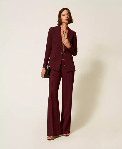 Giacca donna Twinset in crêpe slim con Oval T colore viola Winetasting